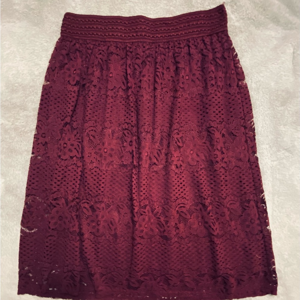 Ultra Pink Lace A-Line Skirt in Burgundy